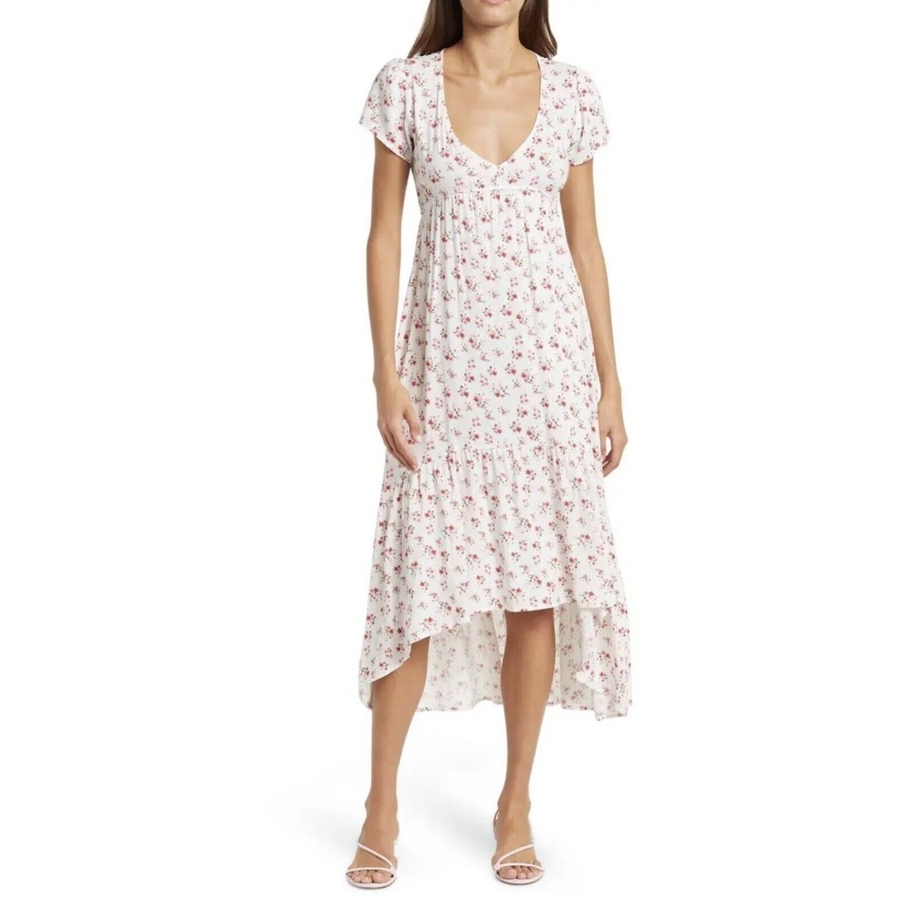 Velvet Torch High Low Elastic Waist Dress Floral Ivory Women's Size Large NWT